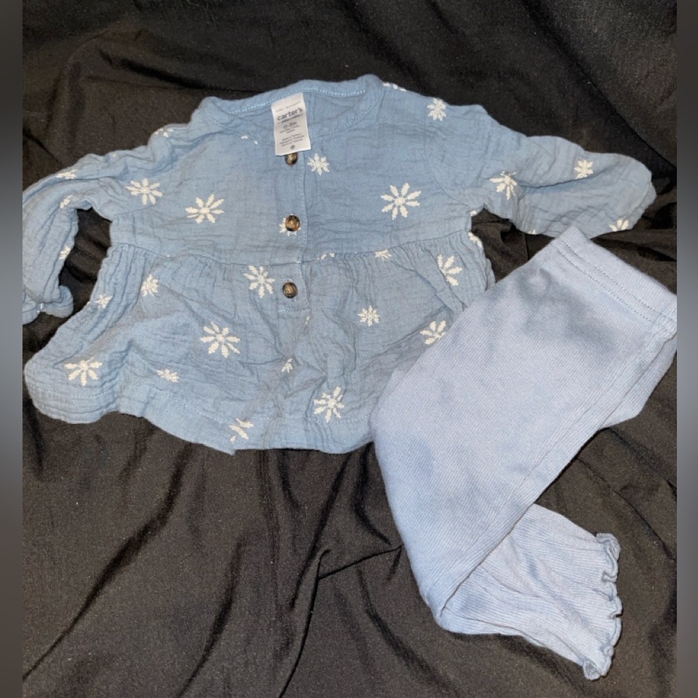 Blue Baby Carter’s Outfit with White Floral Embroidery